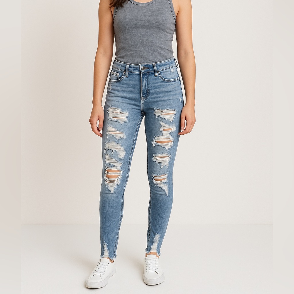 American Eagle Next Level Stretch Distressed Skinny Jeans Light Wash Size 0